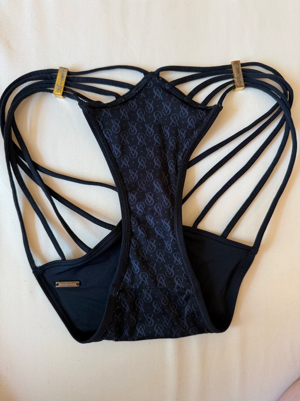 Victoria's Secret Black Strappy Push-Up Bikini Set with Gold Accents - Picture 5 of 12